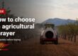 Twister trailed sprayer treating an almond orchard, with the title How to choose an agricultural sprayer