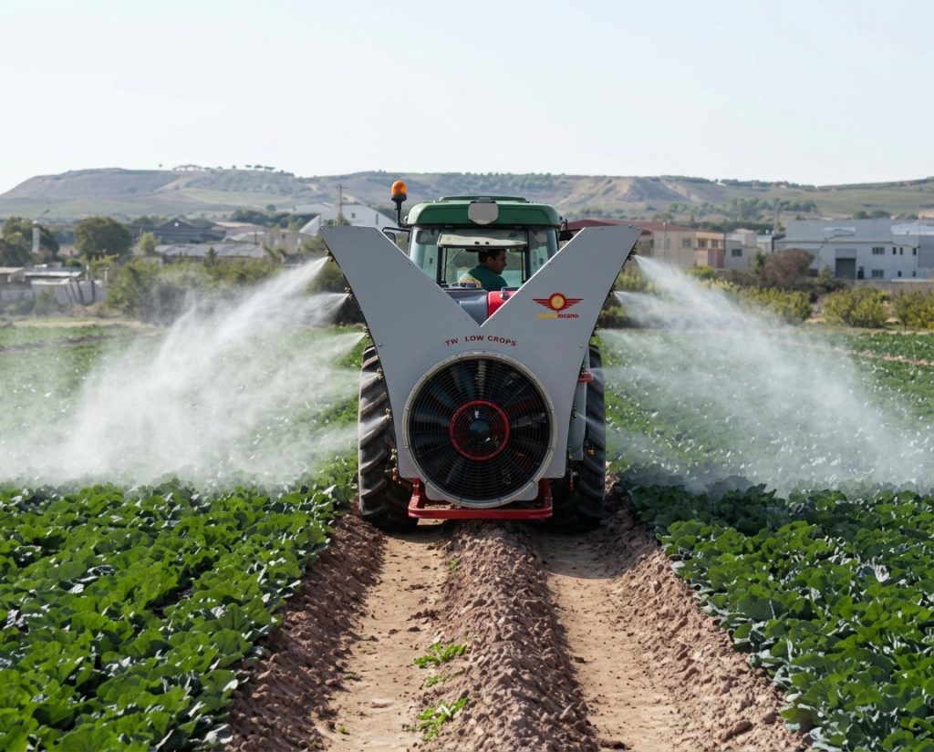 Twister Low Crops mounted sprayer treating vegetables